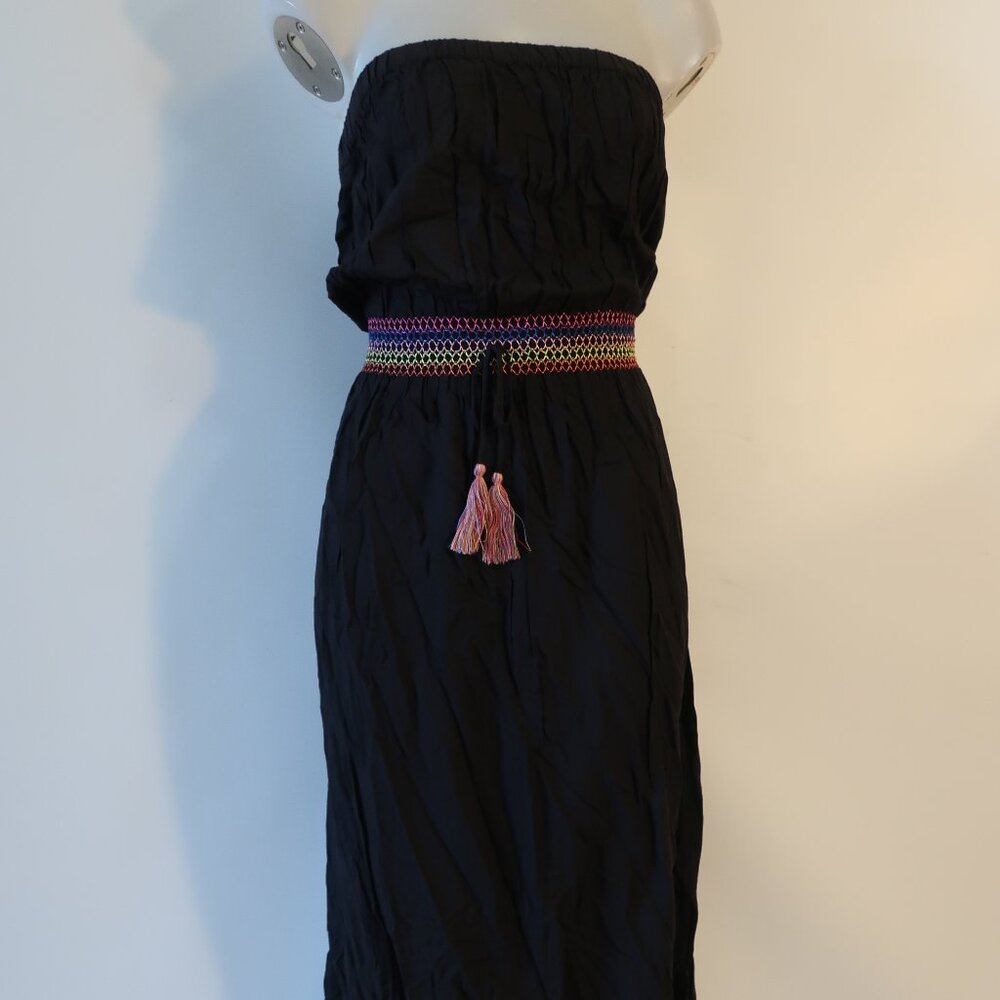 NWT Womens Tina Demel Black, Multi Embroidered Tube Maxi Dress L *